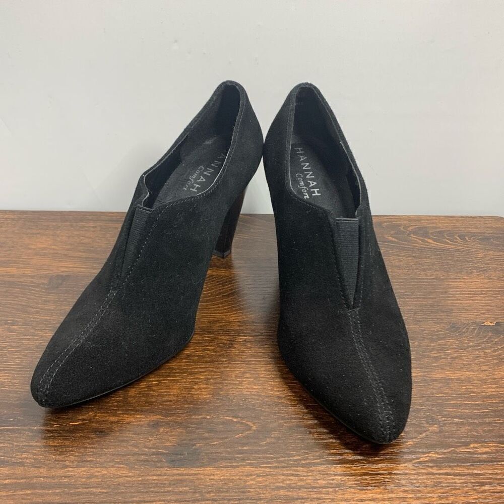 Hannah Comfort Women's Leather Upper Pointed Toe Cone heel Pump Black Size 7M